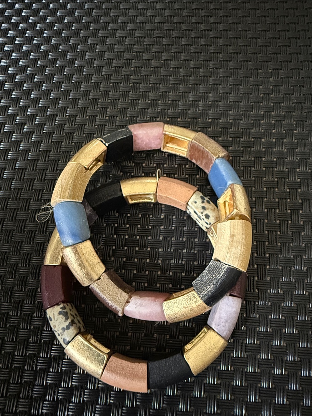 Multicolor Bead and Gold-Tone Stretch Bracelet Set